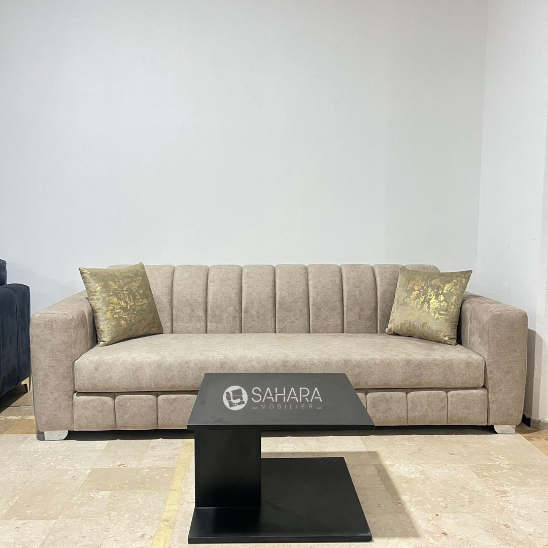 fauteuil canapé de 3 places en tissu beige antitaches